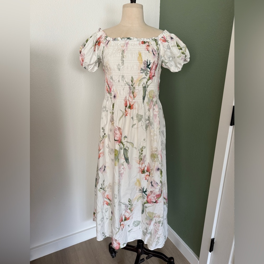 NWT H&M Floral Print Off-Shoulder Poplin Dress